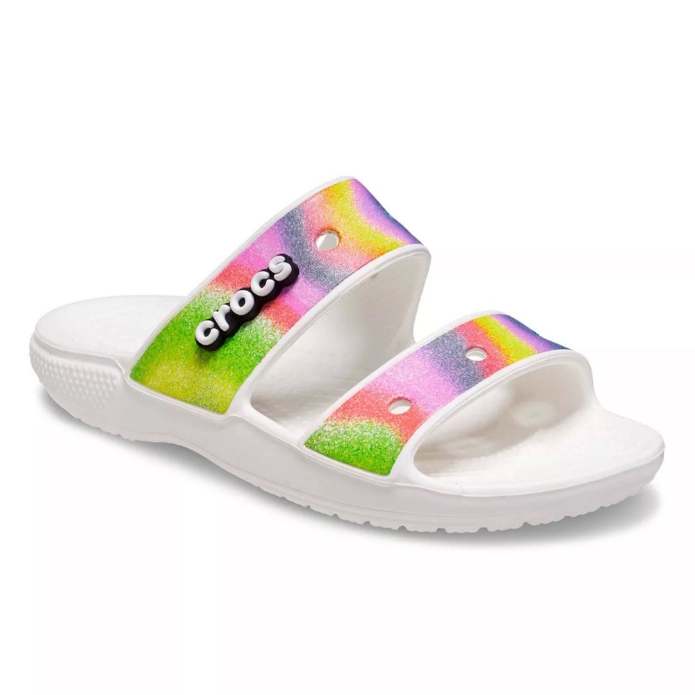 Crocs Classic Sandals Two-Strap Slides White Spray Dye Men’s 12 New